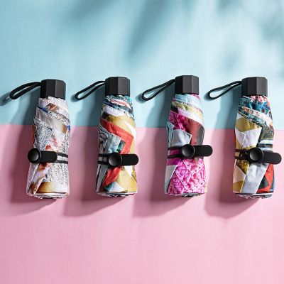 新款迷你超轻圆柄五折伞 创意五折伞 晴雨伞打扑克剧烈运动视频软件下载 防晒太阳伞