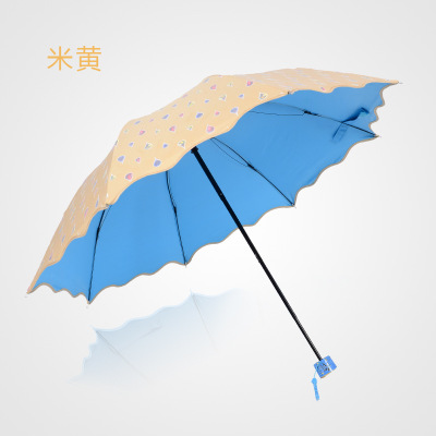 打扑克剧烈运动视频软件下载伞遮阳伞 加厚黑胶彩胶公主防晒伞三折晴雨伞礼品伞